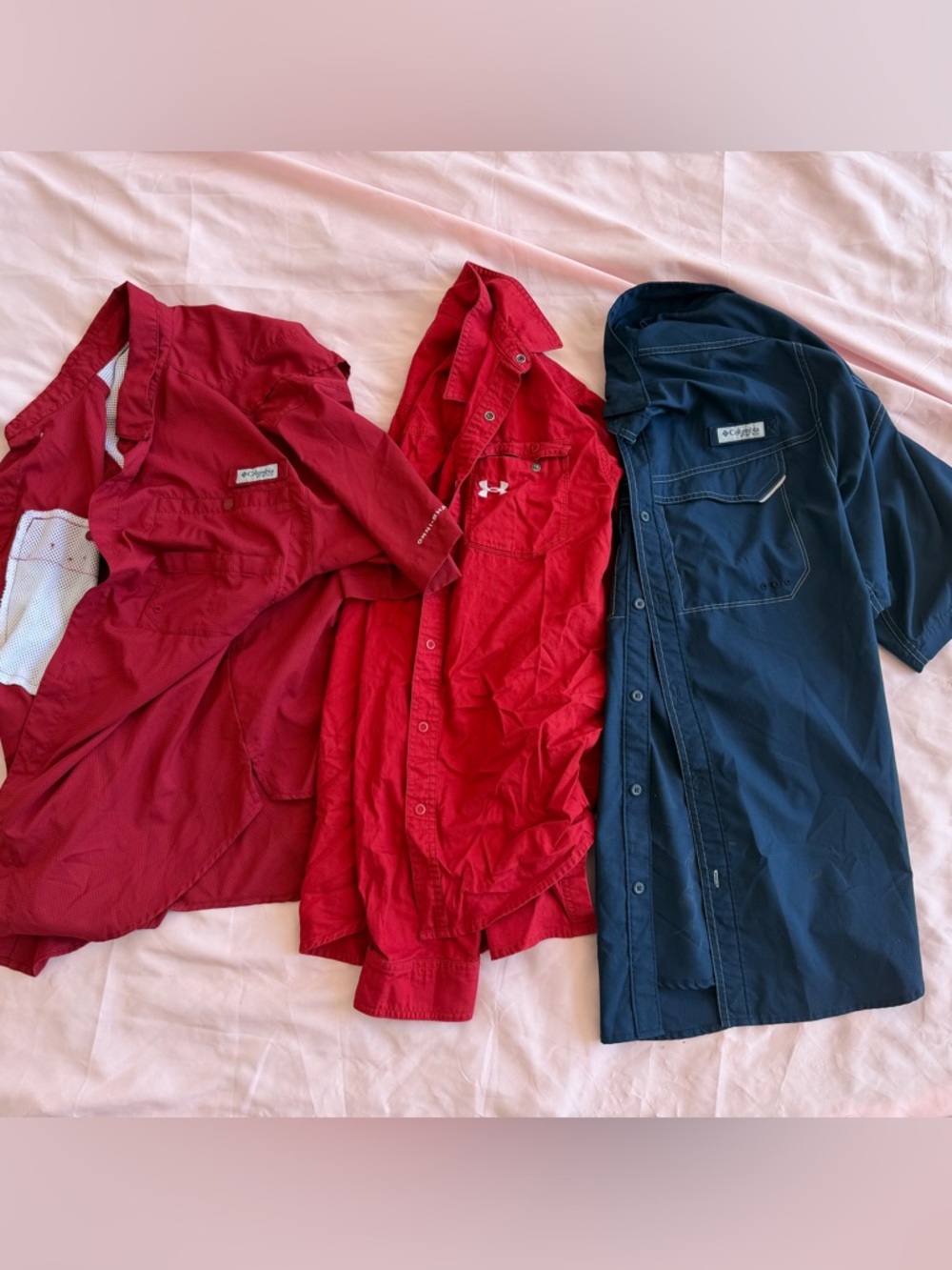 Columbia Men's Red and Navy Casual Button-Down Shirts - Pack of 3